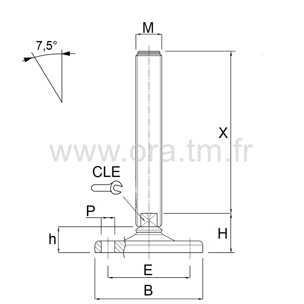 VMI2 - VERIN PIED MACHINE - CHARGE MOYENNE ANGLE 7,5°